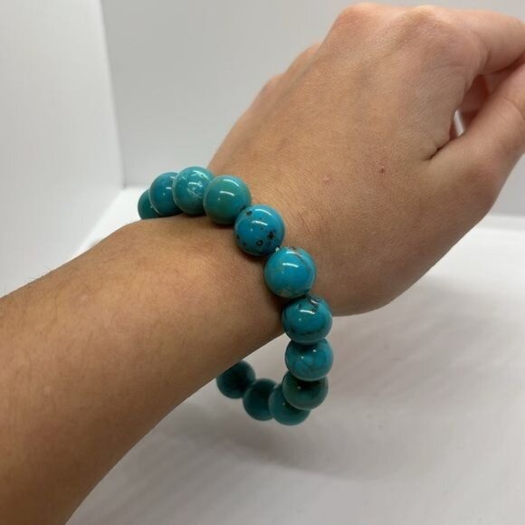 Bold Turquolse Bead Stretch Bracelet Blue Chunky Vintage 80s Style Southwest - Picture 7 of 7